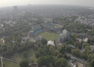 An aerial shot of the Empty Cricket Stadium  Lockdown at New Delhi,India