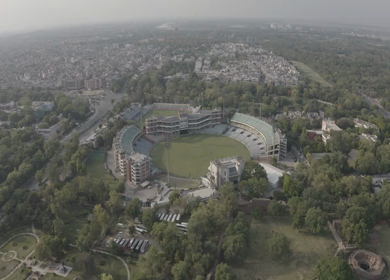 An aerial shot of the Empty Cricket Stadium  Lockdown at New Delhi,India