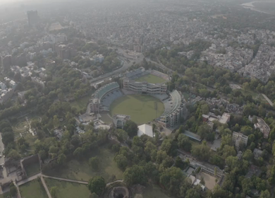 An aerial shot of the Empty Cricket Stadium during Lockdown at New Delhi