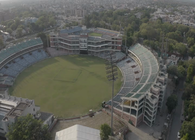 An aerial shot of the Empty Cricket Stadium during Lockdown at New Delhi