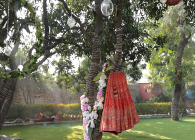 New Delhi, India - 8 December 2024 : A Shot of an Indian Bride's Wedding lehenga in India