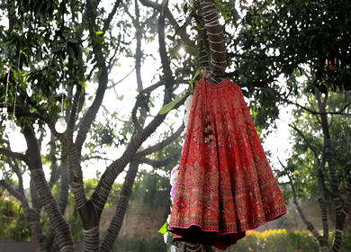 New Delhi, India - 8 December 2024 : A Shot of an Indian Bride's Wedding lehenga in India