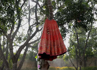 New Delhi, India - 8 December 2024 : A Shot of an Indian Bride's Wedding lehenga in India