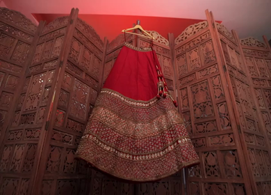 New Delhi, India - 8 December 2024 : A Shot of an Indian Bride's Wedding lehenga in India