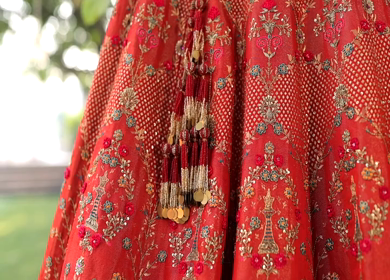 New Delhi, India - 8 December 2024 : A Shot of an Indian Bride's Wedding lehenga in India