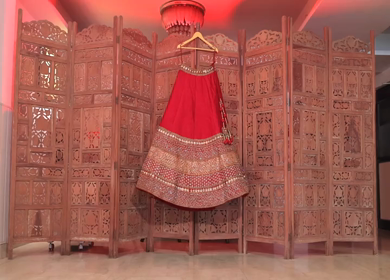 New Delhi, India - 8 December 2024 : A Shot of an Indian Bride's Wedding lehenga in India