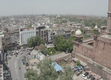 An aerial shot of Chandni Chowk during COVID-19 lockdown