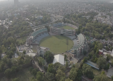 An aerial shot of the Cricket Stadium during COVID-19 lockdown 