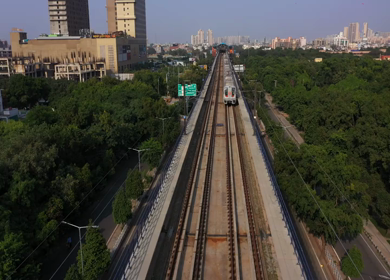 Logix City Center Mall,-29th September 2020: An aerial shot of the Delhi Metro in Noida,NCR,India