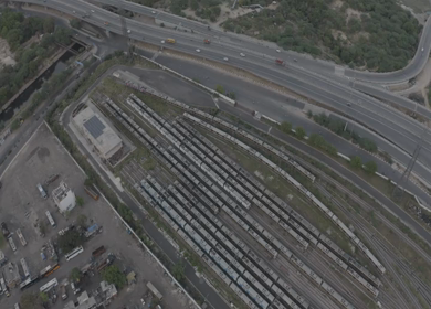 An aerial shot of Delhi Metros parked at their yard during COVID-19 lockdown
