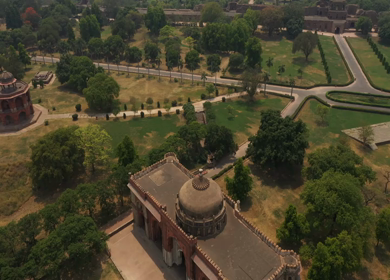 An aerial shot of the Delhi Old fort or Purana Qila during the COVID-19 