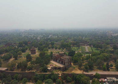 An aerial shot of the Delhi Old fort or Purana Qila during the COVID-19 
