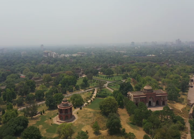 An aerial shot of the Delhi Old fort or Purana Qila during the COVID-19 