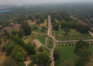 An aerial shot of the Delhi Old fort or Purana Qila during the COVID-19 