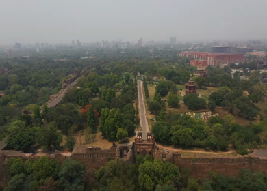 An aerial shot of the Delhi Old fort or Purana Qila during the COVID-19 