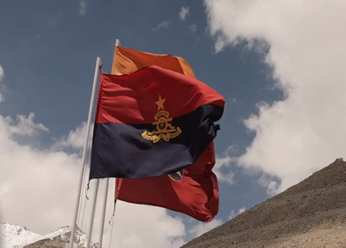 A Slow Motion Shot of the flags waving in Leh Ladakh,India