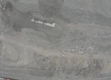 An Aerial Shot of work going on at Garbage Collection area 