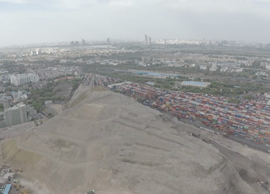 An Aerial Shot of work going on at Garbage Collection area 