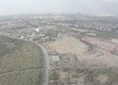 An Aerial Shot of work going on at Garbage Collection area 