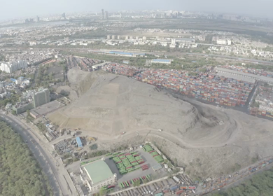 An Aerial Shot of work going on at Garbage Collection area 