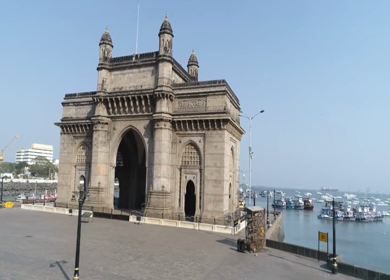 Aerial shot of the Gateway of India in Mumbai during Covid-19 Lockdown in India 