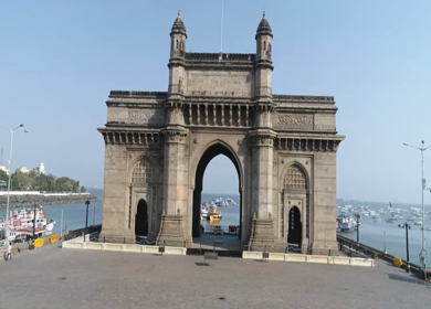 Aerial shot of the Gateway of India in Mumbai during Covid-19 Lockdown in India 