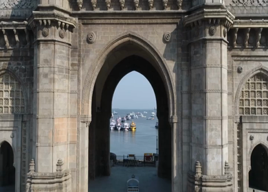 Aerial shot of the Gateway of India in Mumbai during Covid-19 Lockdown in India 