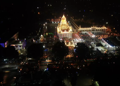 A aerial shot of Gurdwara Sri Bangla Sahib at New Delhi,India