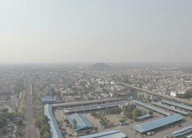 An aerial shot of houses and railway station during Covid-19 Lockdown