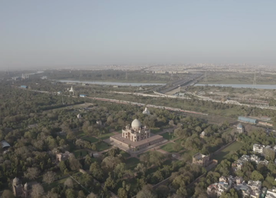 An aerial shot of Humayuns Tomb during the COVID-19 lockdown in New Delhi