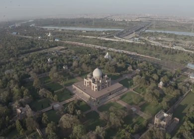 An aerial shot of Humayuns Tomb during the COVID-19 lockdown in New Delhi