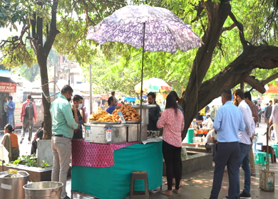 A static shot of a street food seller at New Delhi, India
