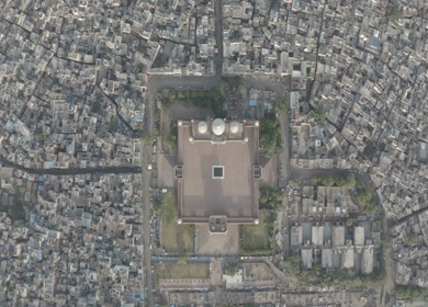 An aerial shot of Jama Masjid, Chandni Chowk during the COVID-19 