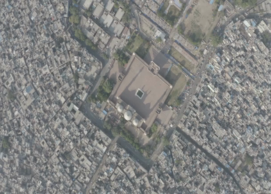 An aerial shot of Jama Masjid during COVID-19 lockdown 