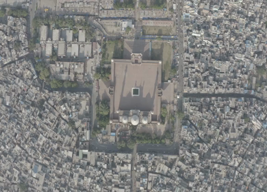 An aerial shot of Jama Masjid during COVID-19 lockdown 