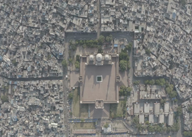 An aerial shot of Jama Masjid during COVID-19 lockdown