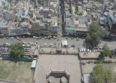 An aerial shot of Jama Masjid during COVID-19 lockdown