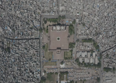 An aerial shot of Jama Masjid during COVID-19 lockdown in New Delhi, India