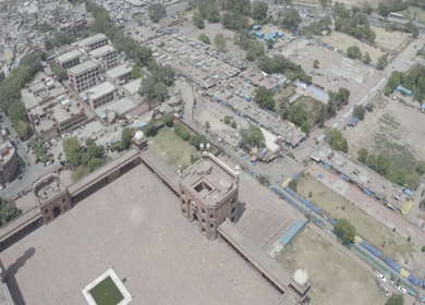 An aerial shot of Jama Masjid during COVID-19 lockdown