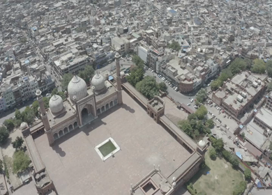 An aerial shot of Jama Masjid during COVID-19 lockdown