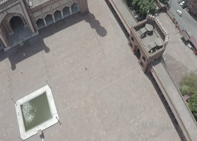 An aerial shot of Jama Masjid during COVID-19 lockdown