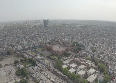 An aerial shot of Jama Masjid during COVID-19 lockdown in New Delhi, India