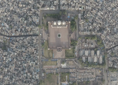 An aerial shot of Jama Masjid, Chandni Chowk during the COVID-19 