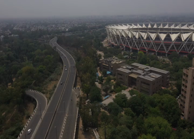 An aerial shot of the Jawaharlal Nehru Stadium during the COVID-19 