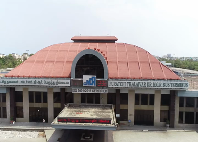 An aerial shot of Koyambedu Bus Stand during the COVID-19 lockdown in Chennai, India