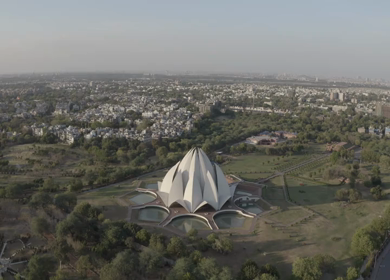 An aerial shot of the Lotus Temple during COVID-19 Lockdown in New Delhi, India