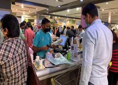 1st November 2020: A Shot of shoppers at the checkout counter at the Mall in Noida,NCR,India