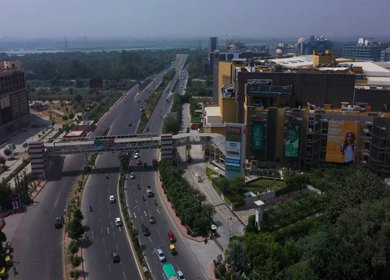 29th September 2020: A beautiful day aerial shot of Mall of India and traffic movement in NCR,Noida,India