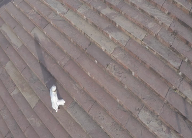 An aerial shot of a man entering Jama Masjid during COVID-19 lockdown