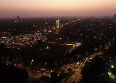 Aerial shot of the National War Memorial park at India Gate in New delhi,India